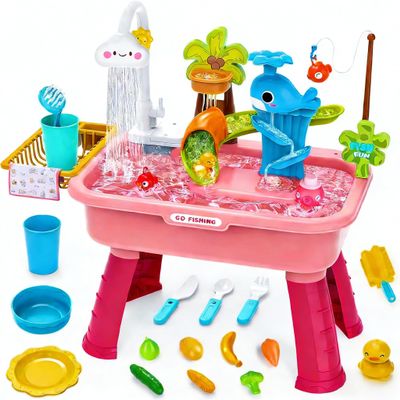 Dtadvlo Upgraded Toddler Sand Water Table Toy with Electric Water Pump, Kids Sand Water with Faucet/Play Food Accessories/Fishing Toy, Kitchen Play Sink Toys for Girl Boy Age 3+