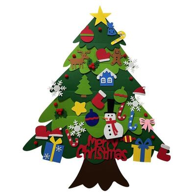 2PCS-Children DIY Felt Christmas Tree Wall Decoration, Christmas Gift, 37x28 Inch, Green Holiday Tree with 30+ Detachable Ornaments, Kids Room Decor, Educational Activity Set
