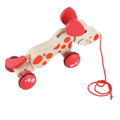 Qudinip Wooden Pull Toy Puppy, Push Pull Walk Along Toy for Toddlers with Rope and Wooden Bead, Learning Standing Rolling Walking, Hand Eye Coordination Balance Confidence (Puppy Pattern)