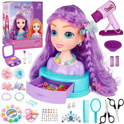 Kryonixty 4-in-1 Hair Styling Doll Head Pretend Makeup for Girls 3-10(9In)