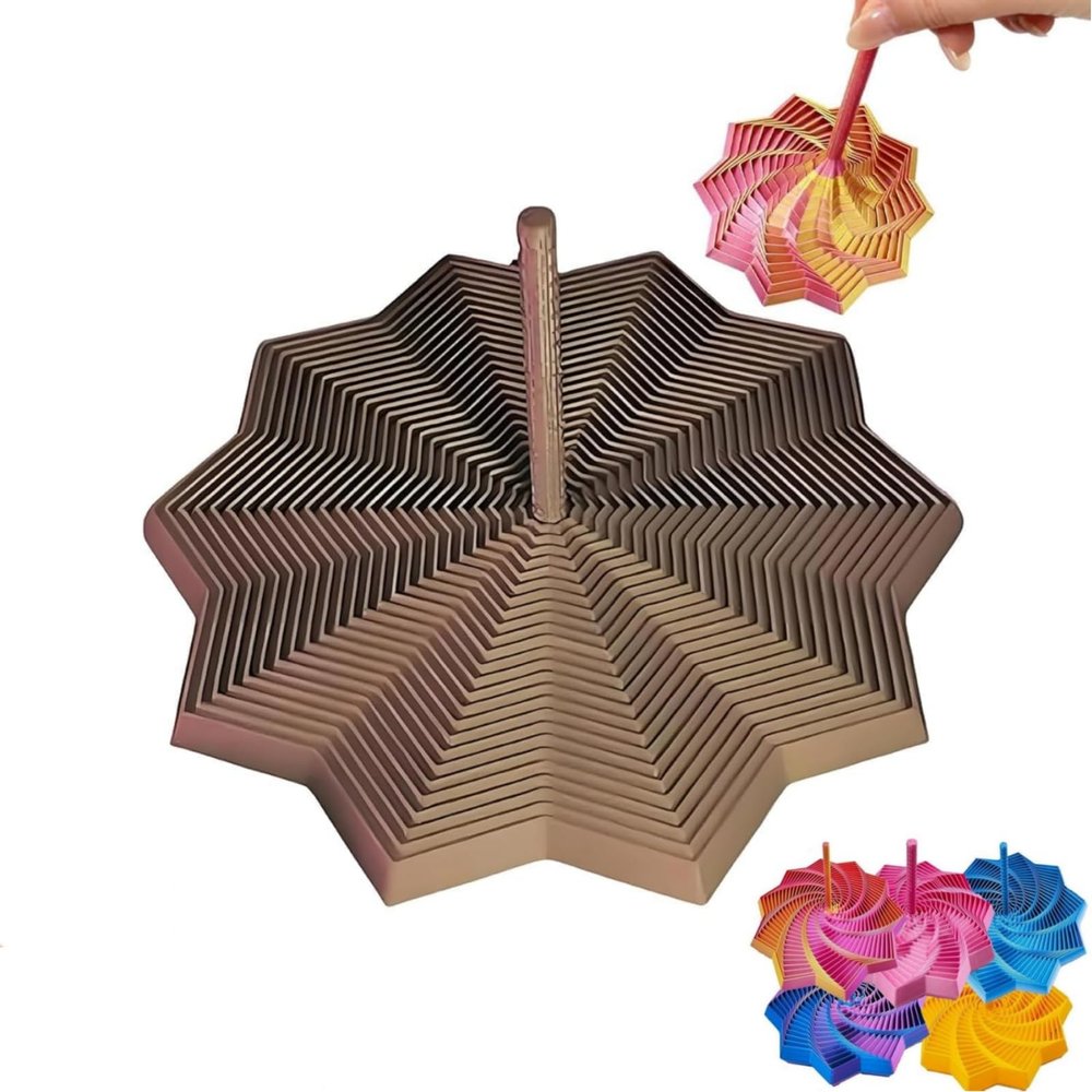 3D Printed Expanded Sensory Fidget Star - 3D Expanded Sensory Fidget Star with Handle, Colorful Whirling Spiral Design, for Relieving Stress, Irritability and Relaxation (Brown, S-13rings)
