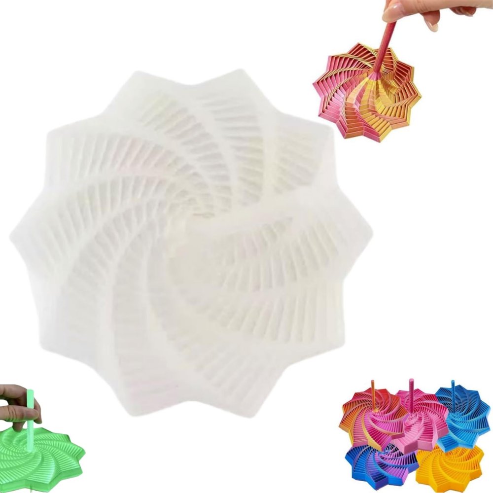3D Printed Expanded Sensory Fidget Star - 3D Expanded Sensory Fidget Star with Handle, Colorful Whirling Spiral Design, for Relieving Stress, Irritability and Relaxation (Luminous, M-19rings)