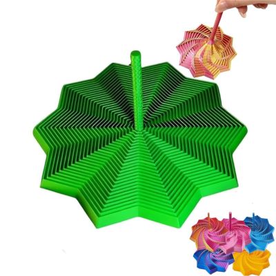 3D Printed Expanded Sensory Fidget Star - 3D Expanded Sensory Fidget Star with Handle, Colorful Whirling Spiral Design, for Relieving Stress, Irritability and Relaxation (Green, S-13rings)