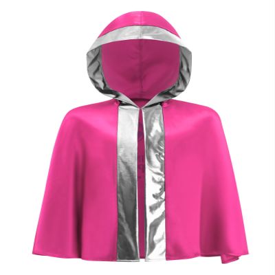 Aiihoo Boys Girls Boxing Outfit Long Sleeve Metallic Satin Open Front Cosplay Cloak with Hood for MMA Training Hot Pink Silver 8 Years