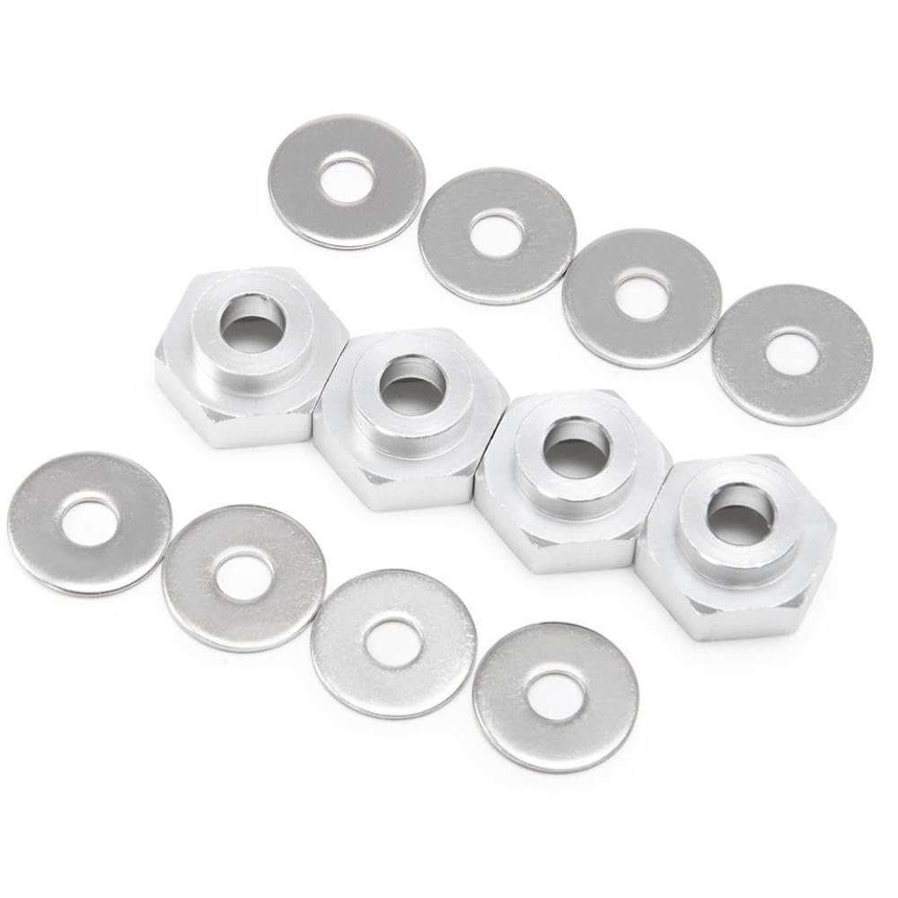 4PCS 12mm to 17mm Hex Wheel Hub Drive Adapter Extension Column Metal Nut Compatible with 1/8 1/10 RC Car Parts Compatible with Various Models(Sliver)