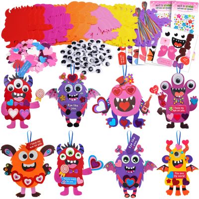 24 Sets Valentines Day DIY Crafts for Kids,Holiday Foam Shapes Monster Valentine Ornaments Craft Art Kits,Make Your Own Monster Craft Bulk for Kids Home Classroom Project Activities Gift Exchange