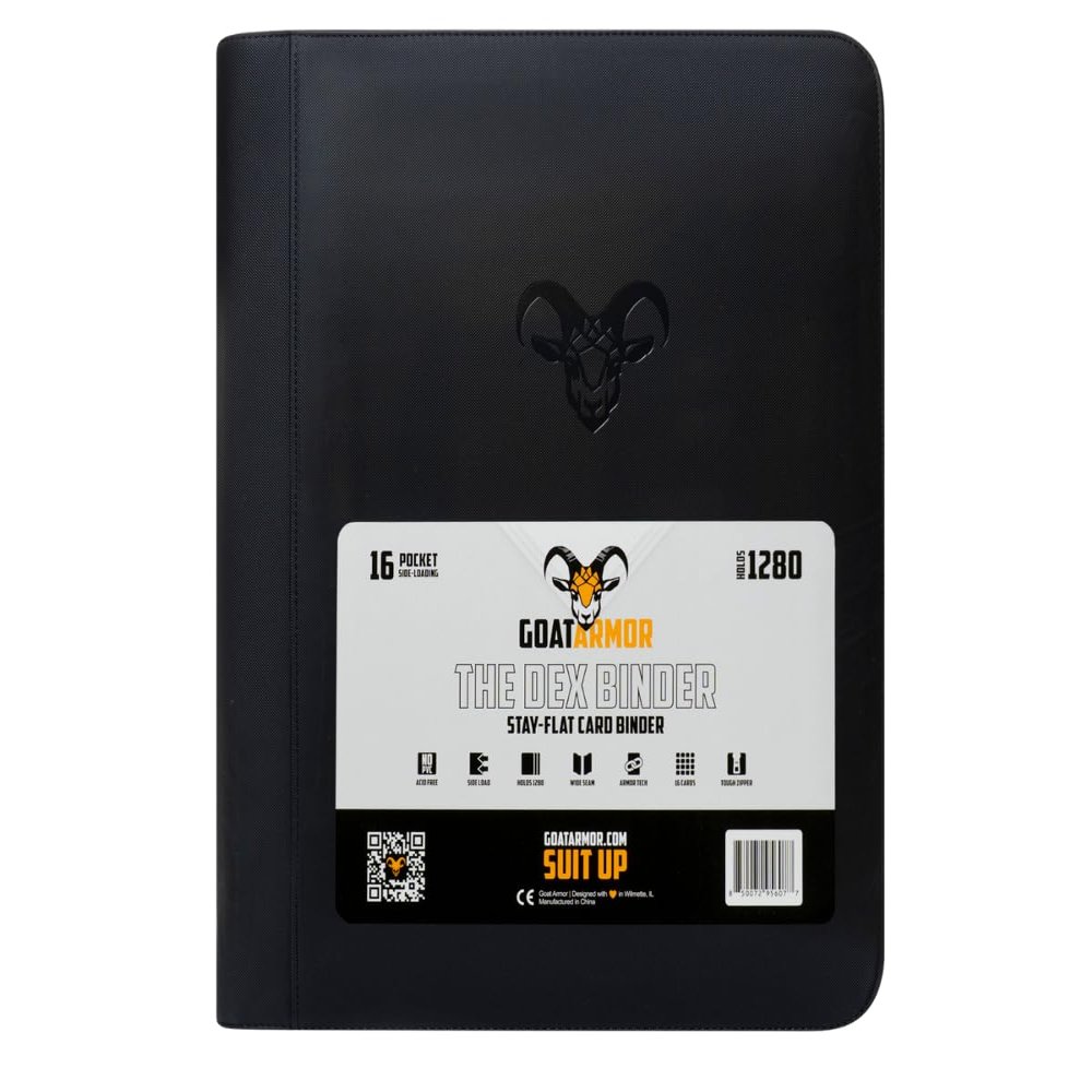16-Pocket "DEX" Trading Card Binder, 1280 Card Capacity, "Stay-Flat" Design, Water-Resistant by Goat Armor