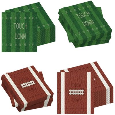 100 Pcs Football Napkins, Disposable Cocktail Dinner Paper Napkins, Football Birthday Party Decorations, Game Day Sport Events Celebration Party Decorations, Footballs and Field Design