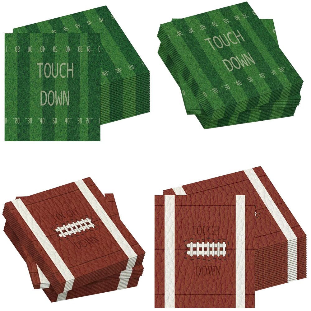 100 Pcs Football Napkins, Disposable Cocktail Dinner Paper Napkins, Football Birthday Party Decorations, Game Day Sport Events Celebration Party Decorations, Footballs and Field Design