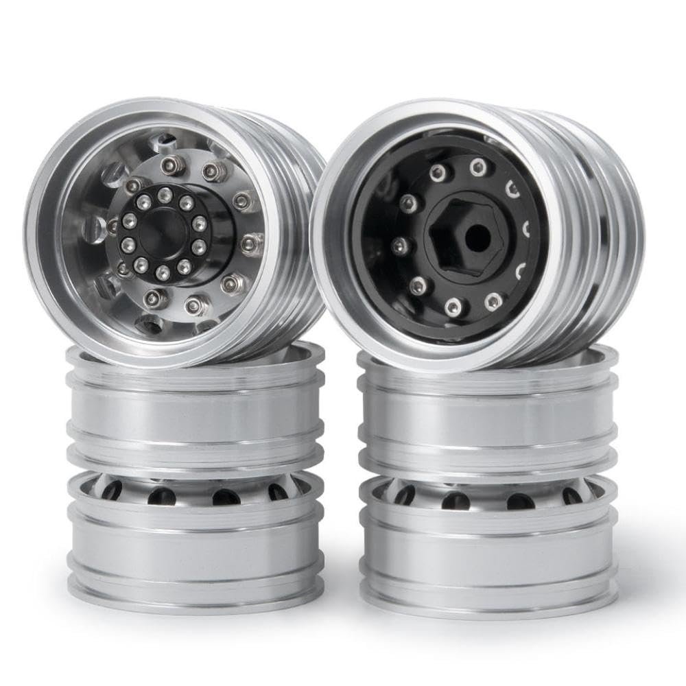 10 Spoke Aluminum Rear Wheel Rim Hub Compatible with 1/14 Scale RC Trailer Car Tires Upgrade Parts(4PCS)