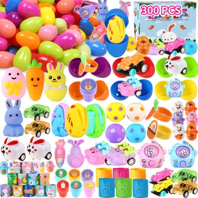300pcs Bulk Prefilled Easter Eggs with Toys Filled Easter Eggs for Kids, Pre Filled Easter Eggs Bulk, Stuffed Easter Eggs with Toys for Easter Egg Hunt Supplies, Basket Stuffers & Classroom Prizes