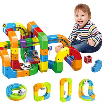 Magical Track Car Toys for Kids: Flexible Race Tracks with Mix-and-Match Cubes, DIY Magic Cube with Rechargeable Car & Traffic Signs for Interactive Fun Play, Gifts for Toddlers 3-8 (123 Pcs)