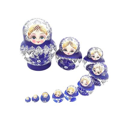 Russian Nesting Dolls, 10 Pieces Wood Blue and White Porcelain Design, 15.5cm, Educational Stacking Toys, Decorative Home Collectible, Artistic Ornament Set, for Kids, Teens, Adults,