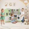 GLACER Play Kitchen, Wooden Toy Kitchen with Sounds & Lights, Washing Machine, Range Hood, Ice Maker, Microwave, Oven, Sink, Chef Suit, Kids Kitchen Playset for Toddler Age 3+ (Green) view 2