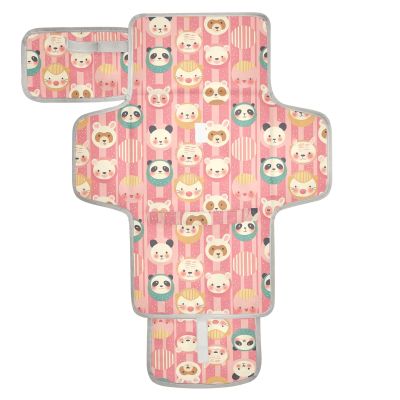 Peach Cute Cartoon Animals Reusable Changing pad Baby with Tissue Pocket Portable Changing pad for Baby for Newborns Girl & Boy