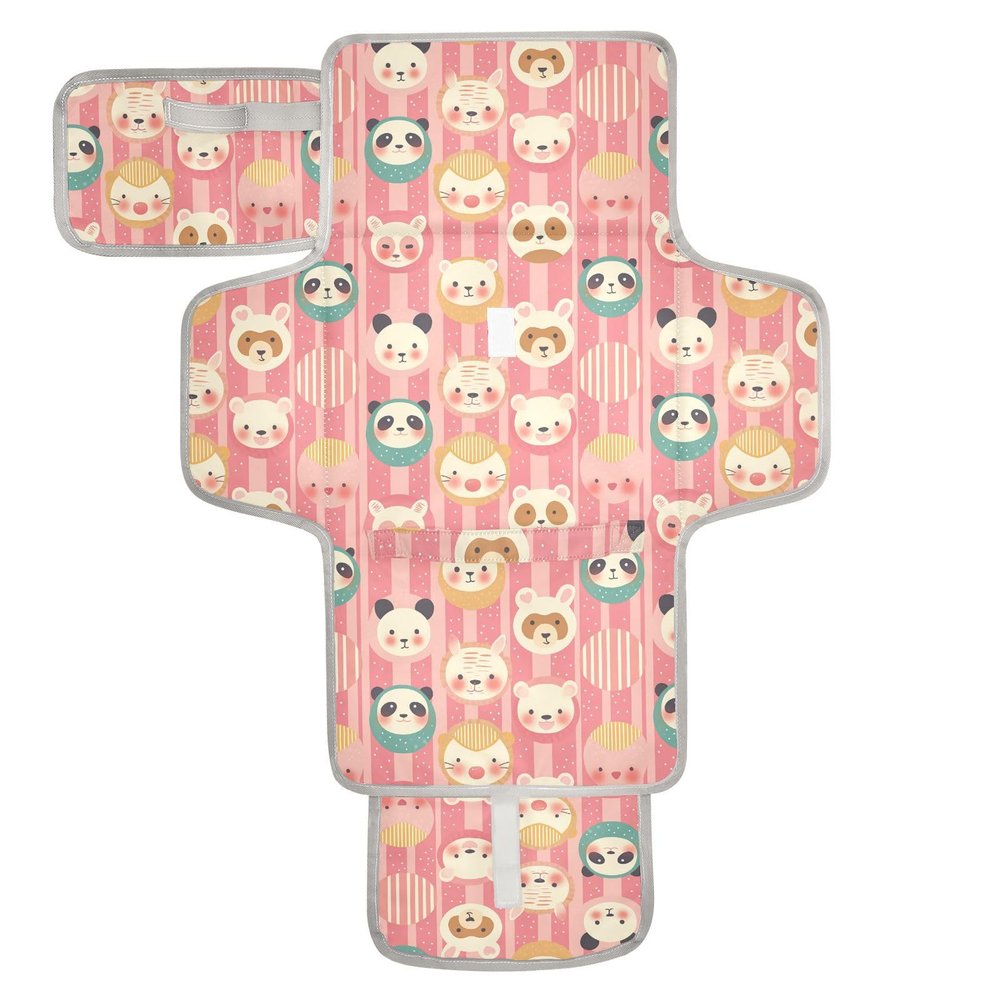 Peach Cute Cartoon Animals Reusable Changing pad Baby with Tissue Pocket Portable Changing pad for Baby for Newborns Girl & Boy