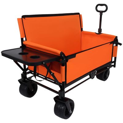 Heavy-Duty Folding Wagon with All-Terrain Wheels and Removable Seat - 500 lb Capacity for Camping, Beach, and Outdoor Use (Orange + Steel-1)