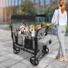 4 Seater Folding Wagon Stroller, All-Terrain Wagon Cart with Removable Canopy Push Pull Quad Collapsible Stroller with Adjustable Handle & 5-Point Harnesses for Garden Beach (Gray, for 4 Kids) view 2