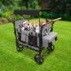 4 Seater Folding Wagon Stroller, All-Terrain Wagon Cart with Removable Canopy Push Pull Quad Collapsible Stroller with Adjustable Handle & 5-Point Harnesses for Garden Beach (Gray, for 4 Kids) view 3