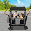 4 Seater Folding Wagon Stroller, All-Terrain Wagon Cart with Removable Canopy Push Pull Quad Collapsible Stroller with Adjustable Handle & 5-Point Harnesses for Garden Beach (Gray, for 4 Kids) view 4