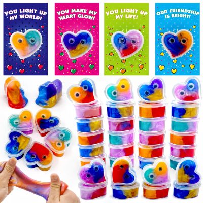 28 Packs Valentines Day Gifts for Kids, Valentines Galaxy Hearts Slime with Valentines Cards Stress Relief Fidget Toy School Classroom Prizes Exchange Gifts for Kids Boy Girl Valentine Party Favors