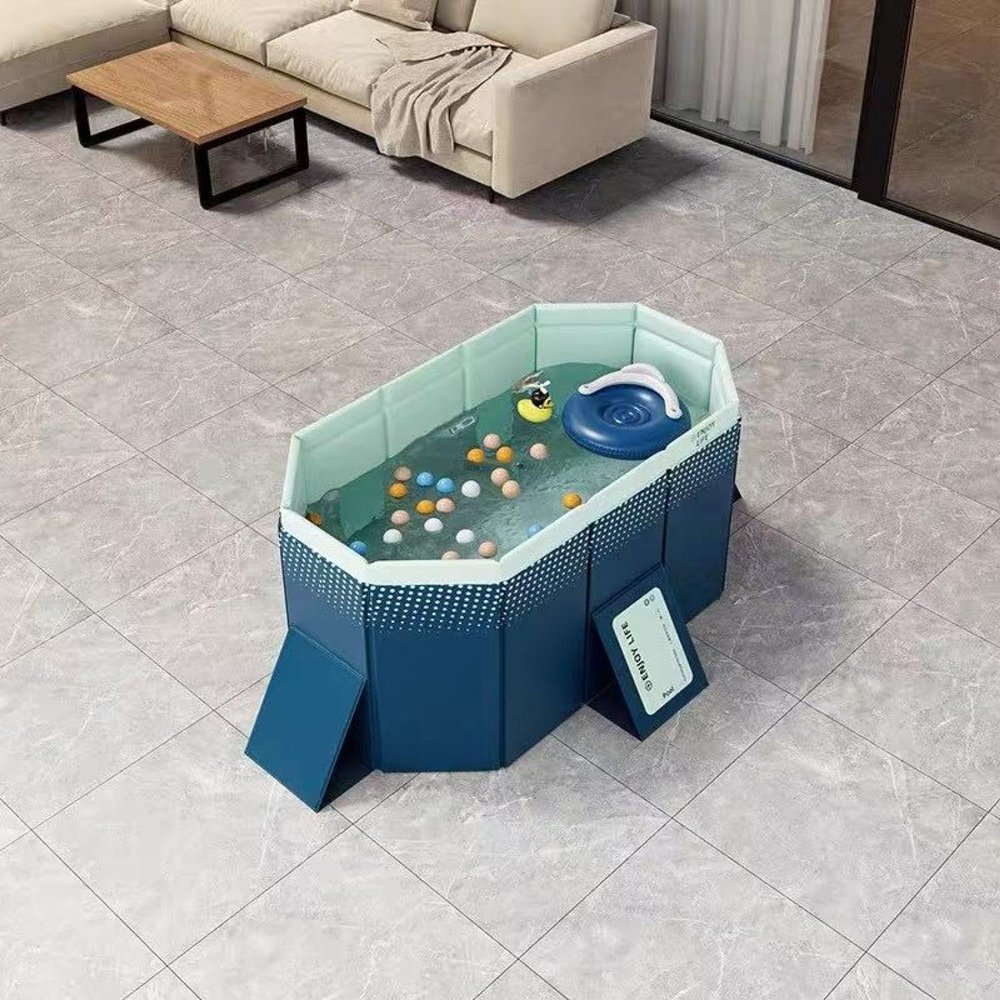 1.6m PVC Folding Pool (Non-Inflatable) - Blue - Large Capacity Summer Pool for Outdoor Patio, Beach, Garden - Cozy Water Fun