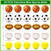 30 Pack Valentines Day Sport PU Balls with Gift Card , Mini Sports Ball Sqishy Toy Foam Squeeze Stress Relief Exchange Cards Gift Prizes Classroom Game Valentines Party Favors for Kids Girls Boys view 2