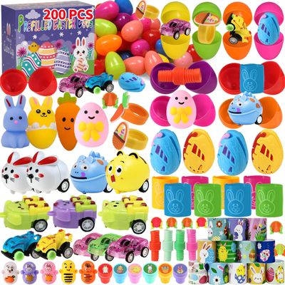 200pcs Bulk Prefilled Easter Eggs with Toys, Filled Easter Eggs for Kids Hunt Party Supplies, Basket Stuffers & Classroom Prizes, Pre-filled Easter Eggs with Toys for Fun Events and Surprises