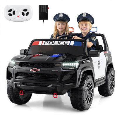 Costzon 2-Seater Ride on Police Car, 24V 4WD Licensed Chevrolet Kids Electric Vehicle with Megaphone, Siren, LED Flashing Lights, Storage Trunk, Toddler Remote Control Toy Car, Gift for Boys Girls