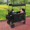 2 Seater Folding Wagon Stroller, All-Terrain Wagon Cart with Removable Canopy Push Pull Quad Collapsible Stroller with Adjustable Handle & 5-Point Harnesses for Garden Beach (Black, for 2 Kids) view 2