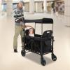 2 Seater Folding Wagon Stroller, All-Terrain Wagon Cart with Removable Canopy Push Pull Quad Collapsible Stroller with Adjustable Handle & 5-Point Harnesses for Garden Beach (Black, for 2 Kids) view 3
