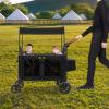 2 Seater Folding Wagon Stroller, All-Terrain Wagon Cart with Removable Canopy Push Pull Quad Collapsible Stroller with Adjustable Handle & 5-Point Harnesses for Garden Beach (Black, for 2 Kids) view 4