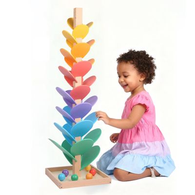 GOTOOFUN Wooden Marble Run Music Tree, Tumble Leaf Montessori Rainbow Singing Tree with Sound, Includes 12 Extra-Large 3cm Marbles Ball for Safer Play, Color Sorting STEM Learning Toy, Gift for Kids