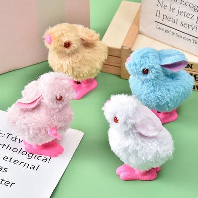Babelshar 4 PCS Easter Wind Up Chick Toys Plush Jumping Bunny Toy Hopping Animals Clockwork Windup Rabbit Birthday Easter Basket Stuffers Party Favors for Kids Toddlers