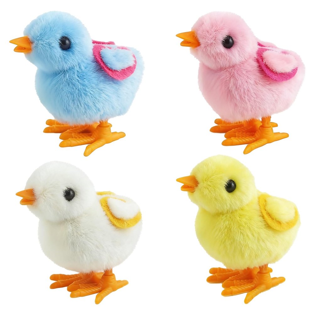 Babelshar 4 PCS Easter Wind Up Chick Toys Plush Jumping Bunny Toy Hopping Animals Clockwork Windup Rabbit Birthday Easter Basket Stuffers Party Favors for Kids Toddlers