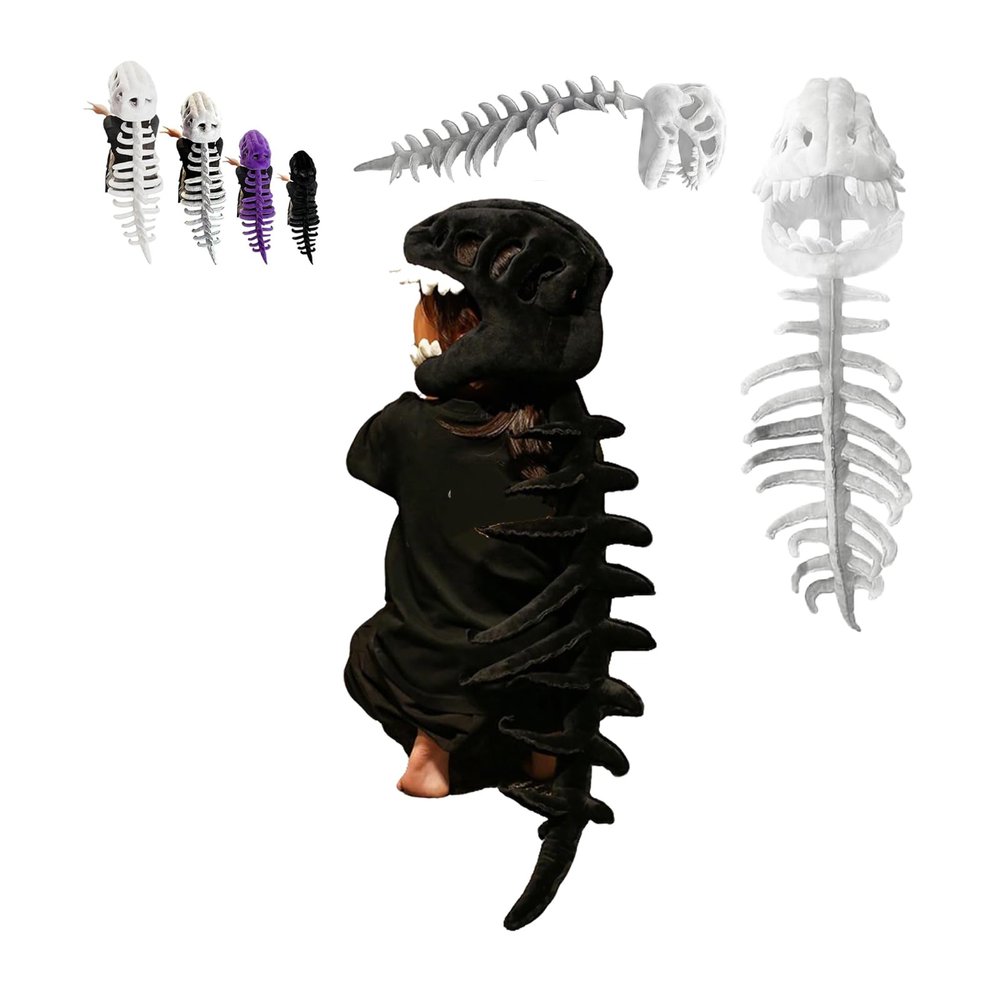 2026 New Silly Dino Plush, Dinosaur Skeleton Costume, Spine Extension and Sound Effects for Theme Parties (Black 45.2 in)