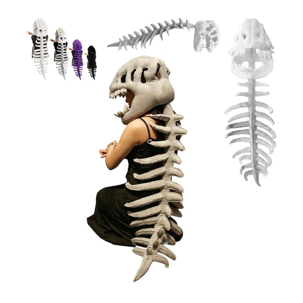 2026 New Silly Dino Plush, Dinosaur Skeleton Costume, Spine Extension and Sound Effects for Theme Parties (Gray 45.2 in)