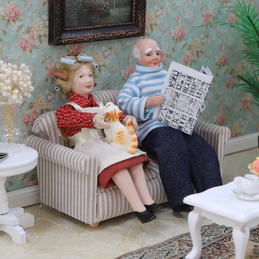 iland Dollhouse People for 1 12 Scale Accessories Miniature 6 inch Dolls for Doll House Little People Figures Mini Dollhouse Family Set Porcelain Action Figures Cute Realistic