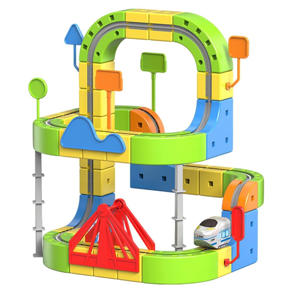 Electric Train Set for Kids, 3D Magic Rail Cube, STEM Train Toy Set, Traffic Signs, 3D Racing Track Set with Electric Train for Boys and Girls Aged 3 4 5 6 7 8 9 10 Years Old Birthday