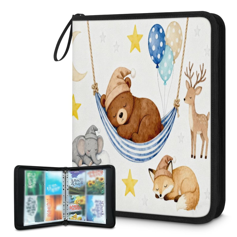 4-Pocket Trading Card Binder Holds 400 Cards with 50 Removable Double-Sided Sleeves, Sport Card Collection Album Folder Compatible with TCG MTG Game Cards(Bear Dreams)