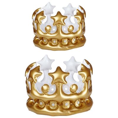Alasum Inflatable PVC Golden Crowns, Realistic Blow Up Party Props, King & Queen Costume Headband for Birthdays, Carnivals, and Celebration Events (2Pcs