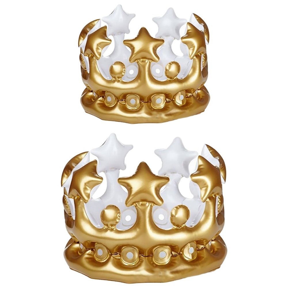 Alasum Inflatable PVC Golden Crowns, Realistic Blow Up Party Props, King & Queen Costume Headband for Birthdays, Carnivals, and Celebration Events (2Pcs