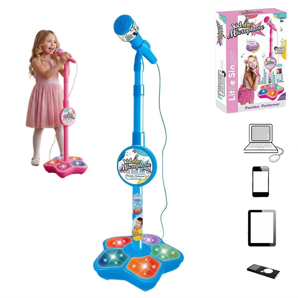 Stand Up Microphone, Kids Microphone with Stand, Multi-Functional Microphones Toy with AdjustableStand, Compatible with Mobile Phones, Kid Microphones for Singing, Musical Toy for Fun Sound Effects