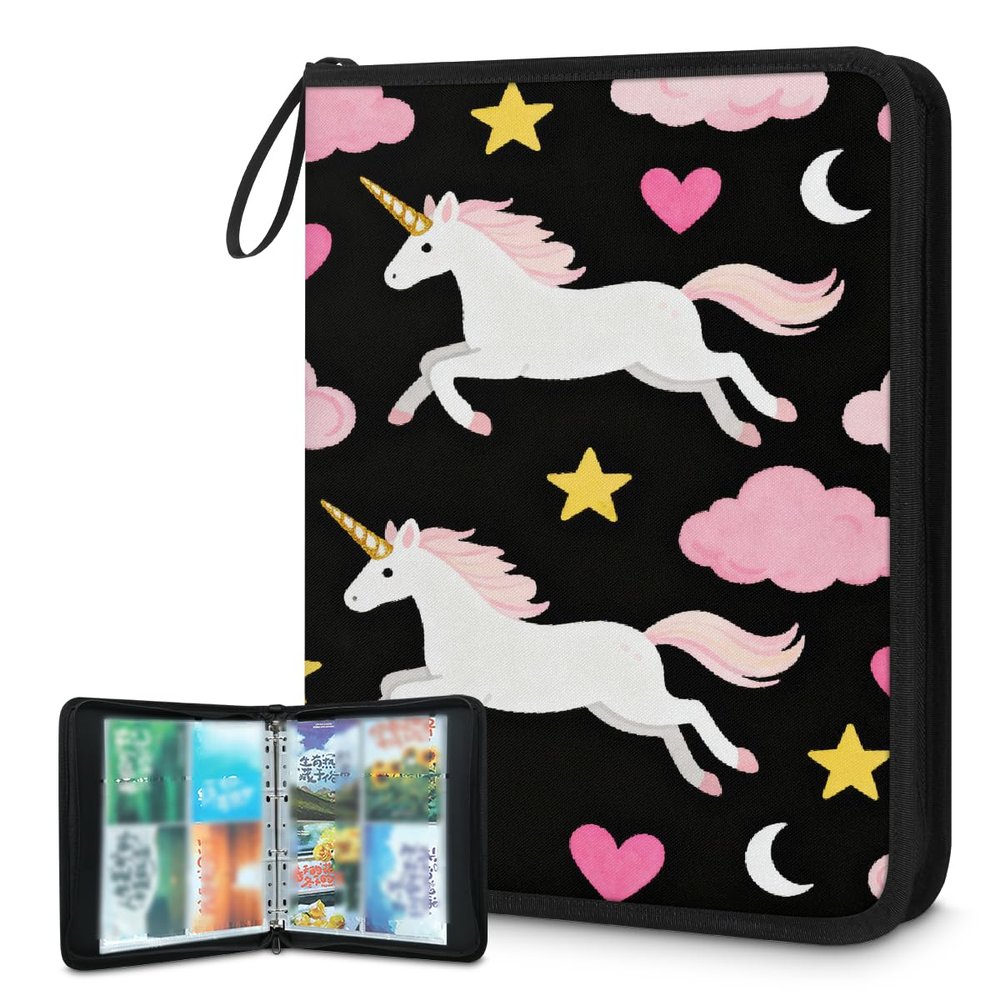 4-Pocket Trading Card Binder Holds 400 Cards with 50 Removable Double-Sided Sleeves, Sport Card Collection Album Folder Compatible with TCG MTG Game Cards(Unicorns)