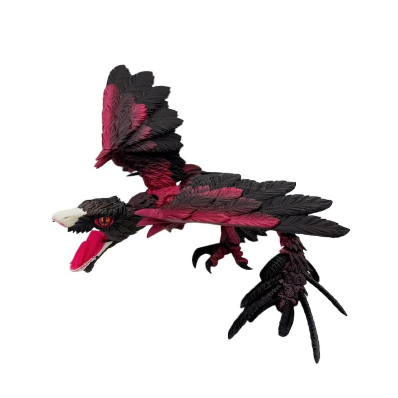 Microraptor 3D-Printed Articulated Model Poseable Fossil Dinosaur Figurine with Flexible Joints | Realistic Bird-Dinosaur Hybrid Collectible & Desk Decor (Charme gradient, Large monochrome)