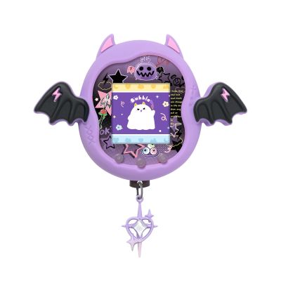 BUBBLELOGUS Devil Wing Case for Tamagotchi Uni, Silicone Cover with Holographic Laser Faceplate Sticker & Star Dust Plug, 3-in-1 Set (Purple)