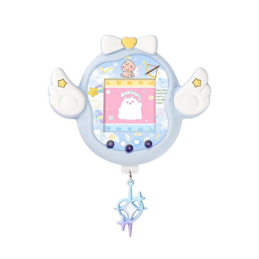 BUBBLELOGUS Angel Wing Protective Case for Tamagotchi Uni, Soft TPU Silicone Cover with Faceplate & Star Dust Plug, Anti-Scratch & Waterproof (Blue)