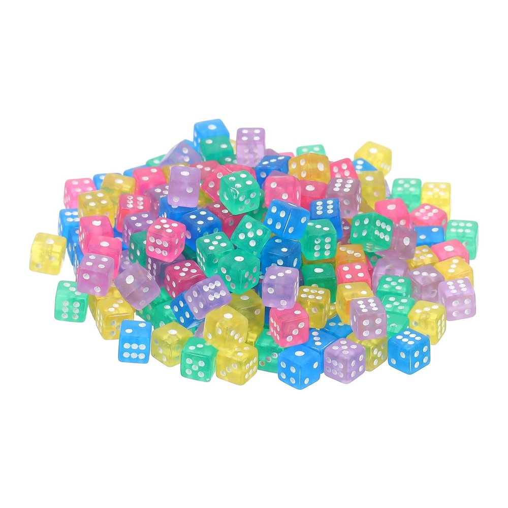 uxcell 50Pcs Mini Dice, 5mm/0.2" Acrylic Tiny Six Side Game Dot Square Dice Bulk for Table Board Game Party Activities, Clear 5 Colors