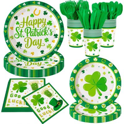140Pcs St. Patrick's Day Plates and Napkins Happy St. Patrick's Day Party Decorations Shamrock Paper Plates Irish Festival Party Supplies Green Good Lucky Clover Dinnerware Plates, Serves 20 Guests