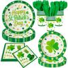 140Pcs St. Patrick's Day Plates and Napkins Happy St. Patrick's Day Party Decorations Shamrock Paper Plates Irish Festival Party Supplies Green Good Lucky Clover Dinnerware Plates, Serves 20 Guests view 1